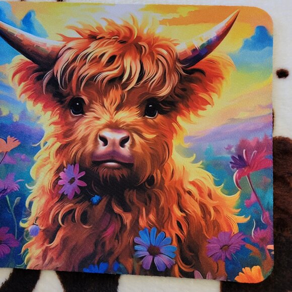 Baby Highland Cow Floral Computer Non Slip Custom Mouse Pad Handmade - Picture 6 of 10